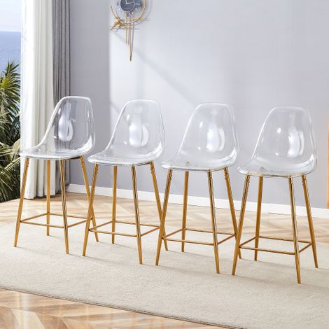 Set di 4 sgabelli da bar trasparenti con struttura in metallo argento/oro/nero, sedie dal design moderno per cucina, bar o sala da pranzo (solo sedie, tavolo non incluso). (1/5)