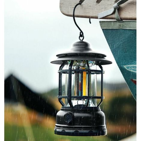 Lampe de camping LED étanche IPX4, outil de survie pour les ouragans, les urgences, les tempêtes, les pannes de courant, lanterne d'extéri portable, noire Rechargeable (1/4)