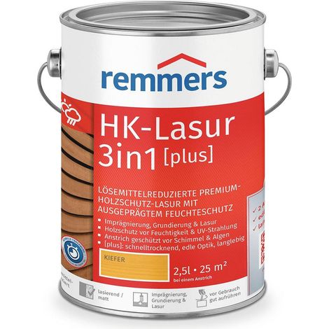 Remmers HK-Lasur 3in1 [plus] kiefer, matt, 2,5 Liter, Holzlasur, Premium Holzlasur außen, 3fach Holzschutz mit Imprägnierung + Grundierung + Lasur