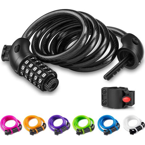 Cadenas de Vélo, Long 120cm x 12mm,Cable Antivol pour Vélo Scooter Motos Portail Vélo avec 5 Chiffres Intelligente Code,Noir (1/5)