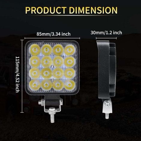 4er-Set LED-Arbeitsscheinwerfer, 8,5 cm (3,4 Zoll), 48 W, LED-Scheinwerfer, 12 V/24 V, wasserdicht (IP67), LED-Nebelscheinwerfer für Geländewagen, Pkw, Lkw, Traktoren, SUVs, Boote, Quads (1/5)
