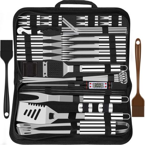 38pcs Kit Barbecue Set Accessoires de Grill en Acier Inoxydable pour Hommes, Ensemble d'Ustensiles de Grill avec Sac et Tapis pour Camping Argenté (1/5)