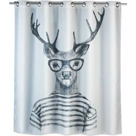 Ulisem Mr Deer Comfort Flex Anti-Schimmel-Duschvorhang, Original-Duschvorhang, maschinenwaschbar und wasserdicht, 10 integrierte Duschvorhangringe, Polyester, 180 x 200 cm, Schwarz-Weiß