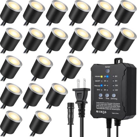 Lampes de sol enterrées encastrées intelligentes lot de 20, IP67 étanches avec minuterie et capteur pour terrasse et jardin