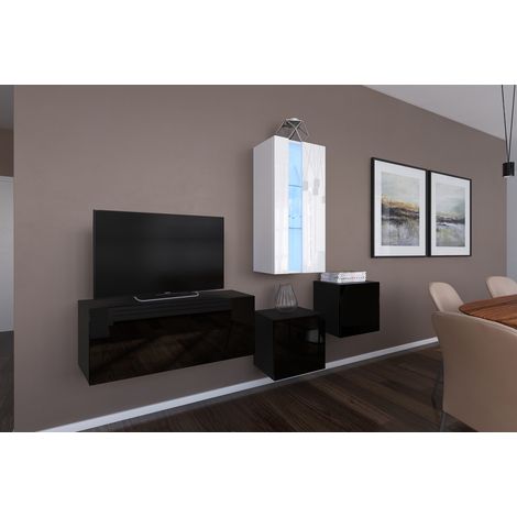 Ensemble meuble TV NEXT 293 AN293-17BW-HG21-1A noir-blanc brillant 197 cm