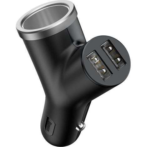Baseus Car Charger Y-type dual USB + cigarette lighter extended, 3.4A, Black (CCALL-YX01) Black (1/5)