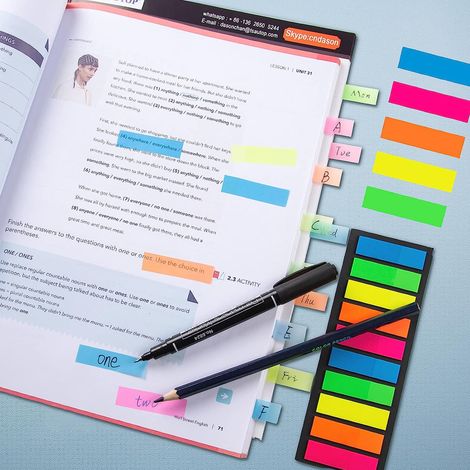 Drapeau Marque-Page Adhésif - Étiquettes Translucides Fluorescentes en PET - Pour Organisation de Documents Livres et Dossiers - 1200 Pièces (1/5)