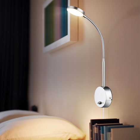 Faretto da parete lampada da parete in vetro cromato Flexospot applique orientabile per camera da letto, alluminio, 1x LED 6W bianco caldo, LxLxH 30x9x51 cm