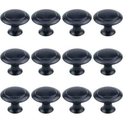 Lot de 12 boutons ronds de 2,5 cm de diamètre, matériel d'armoire noir plat avec vis de montage (1/3)