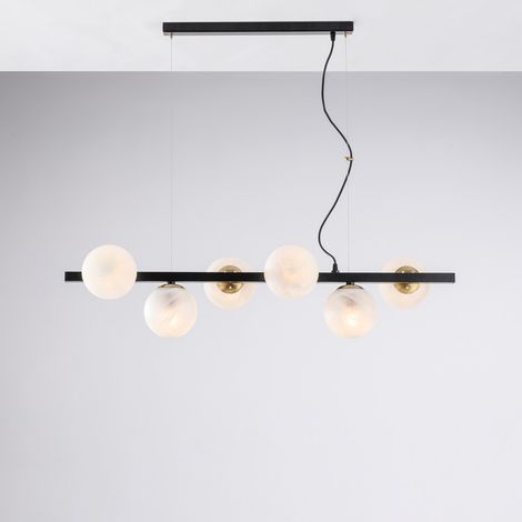 Adrian – Aufhängung aus schwarz lackiertem und bronziertem Eisen, 6 Lichter, L. 101 x 30 – BL278-6-NR