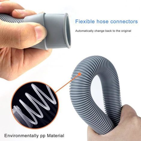 Tuyau de Vidange Universel 1.5M x 20 mm Pour Machine à Laver et Lave-Vaisselle - Avec Support et Colliers de Serrage- Gris (1/5)