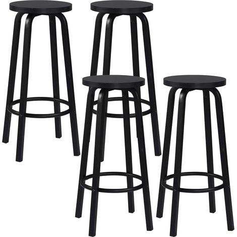 WOLTU 4X Taburete de Bar Muebles Cocina Silla de Comedor Taburete Alto para Salon Cocina Estructura de Metal Asiento de MDF Negro (1/5)