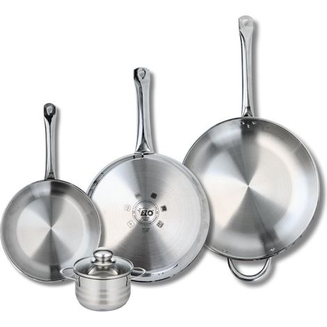 ELO 9884550 - Set di 3 padelle da cucina, 24, 28 e 32 cm, 1 pentola da 12 cm, Elo Profi lucido, acciaio inox, induzione 9884550 (1/5)