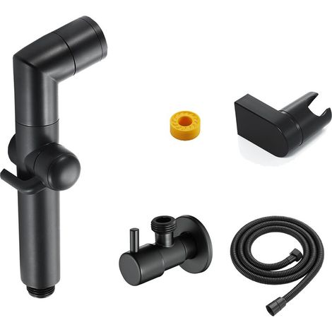 Receveur de douche avec bidet noir, mitigeur, robinet d'angle, douchette à main pour WC
