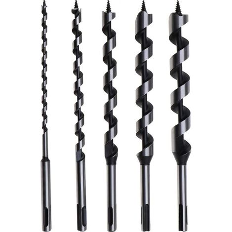 Set di 5 punte da trapano elicoidali con attacco SDS Plus per la lavorazione del legno, 230 mm, 6/10/14/18/20 mm -Crezuo