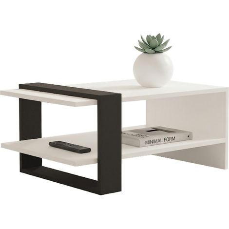 Wohnzimmertisch Cigliano, ein Fach, rechteckig, schwarze Struktur, 80x55x35h cm, Weiß