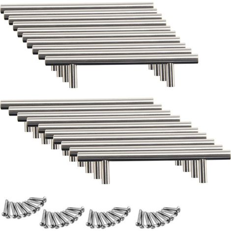 20 Stück Edelstahl-Küchenmöbel, Schranktürgriff, Ø 12 mm Schranktürstangengriff mit Schrauben, Schrankgriff, Schubladengriff, T-Griff (96 mm (Lochmitte)) (1/4)