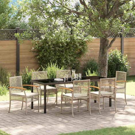 Conjunto de Comedor de Jardín 7 uds. Beige y Negro Ratán vidaXL (1/5)