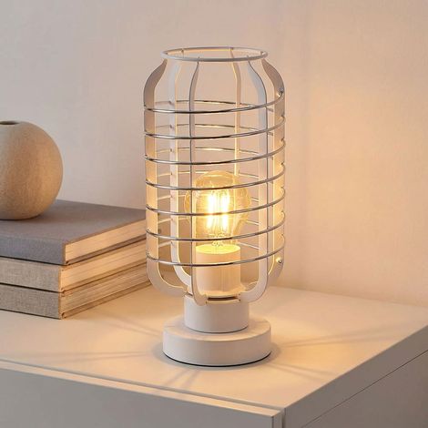 Tischleuchte Beistelllampe Leselampe Metall weiß gitterdesign modern H 27,5 cm (1/5)
