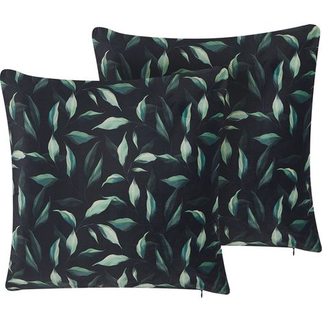 Dekokissen 2er Set TOADFLAX Samtstoff 45 x 45 cm Grün Schwarz Pflanzenmuster