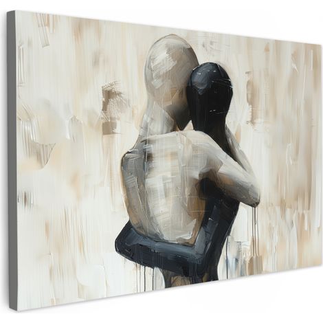 TABLEAU SUR TOILE Abstrait - Amour - Noir et blanc - Moderne Toile Peinture Grand Format XXL 150x100 cm