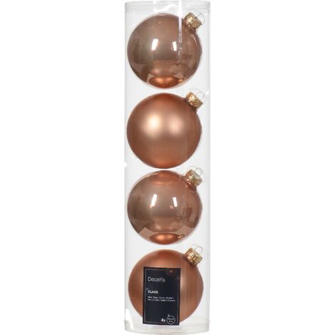 Box Di 4 Palline Di Natale Vetro Smaltato Opaco Con Decorazioni Natalizie Colore Rosato Frizzante 10Cm