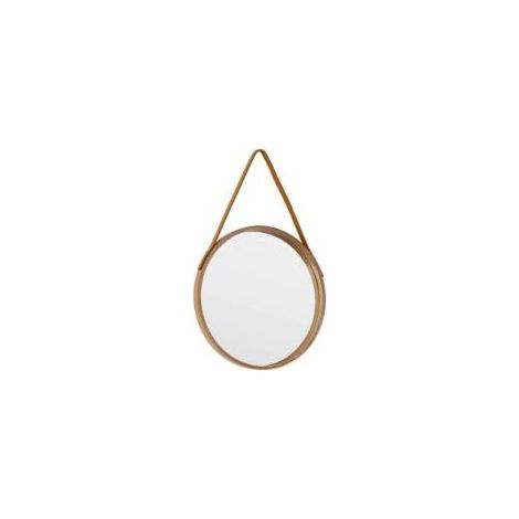 Miroir rond naturel à suspendre, 30 cm, style ferme, avec corde en cuir, pour salle de bain, chambre, salon, entrée, décoration intérieure (1/4)