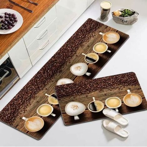 2 Pièces Tapis Cuisine Devant Evier - Beige Marron Tapis de Sol Rectangulaire - Antidérapant Absorbant Lavable en Machine (1/3)