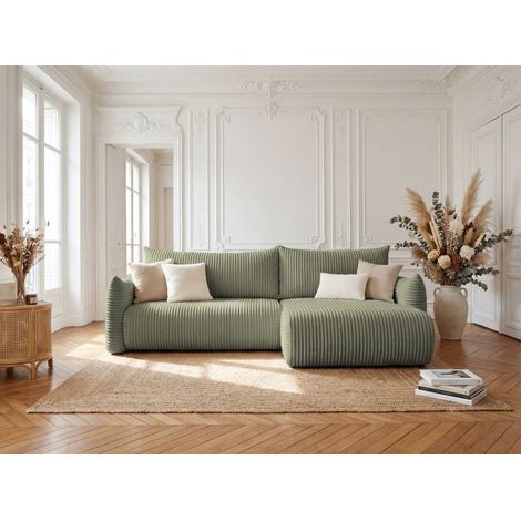 Ecksofa Schlafsofa MAILAND in Stoff Tilia Olivgrün Ottomane Rechts