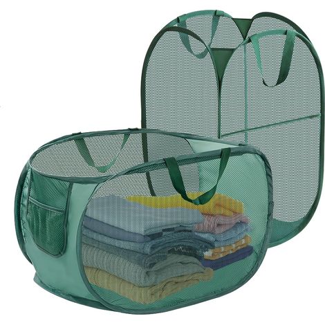 Panier À Linge Pliable - En Maille Polyester Respirante - Avec Poignées De Transport - Pour Salle De Bain Et Voyage - Lot De 2 (1/5)