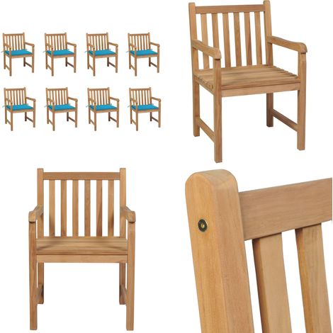 Gartenstühle 8 Stk. mit Blauen Kissen Massivholz Teak - Gartenstühle - Teakholz Gartenmöbel - Outdoor Möbel - Gartengeräte - Balkonmöbel - Home & Living (1/5)