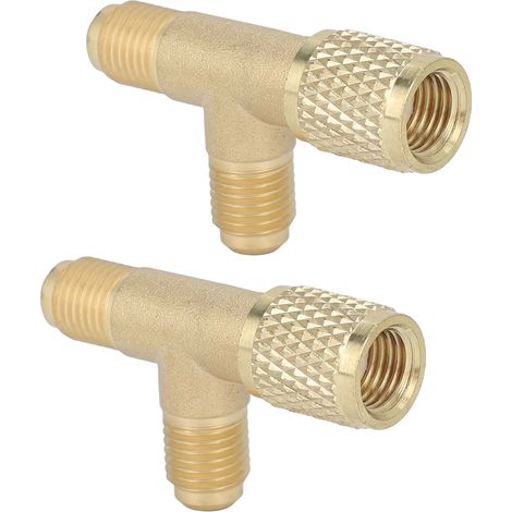 Adaptateur en T à raccord rapide 1/4 po pour vanne, adaptateur en T en laiton pour réfrigérant R22, R12 et R134 (1/5)