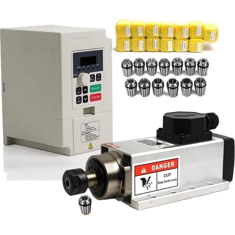 Kit de Moteur de Broche sans balais CNC Moteur de Broche refroidi par Air carré 2.2KW ER20 avec Kits onduleur/VFD 2.2KW + 13 pièces ER20 for fraiseuse CNC (Color : Set 4, Size : 220) (1/5)