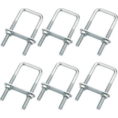 6 Pièces Boulons en U Carrés Acier M8 40 x 100 mm, U-Bolts Avec Écrous et Plaque de Cadre, Bride et Étrier de Fixation pour Remorquage et Tuyaux (1/5)