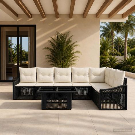 vidaXL Set Divano da Giardino 8 pz Nero e Bianco Crema polyrattan (1/5)