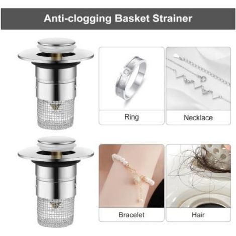 Bouchon De Lavabo INOX Bouchon De Baignoire avec Crépine Anti-Bloqué Bouchon De Vidange pour Lavabo Baignoire Cuisine Bain (1 pièce) (1/4)