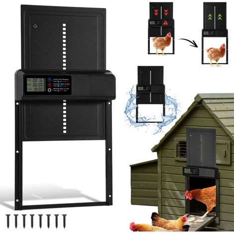SWANEW Puerta automática solar para gallinero - Impermeable IPX3 - Temporizador de apertura - Mando a distancia inalámbrico - 360x275mm (1/5)