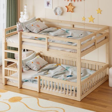 Litera (205x165x135 cm), con barandillas, para dormitorio, madera de pino y MDF, color natural (1/5)
