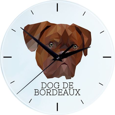 Cane di Bordeaux, Dogue de Bordeaux, Mastino francese - orologio da parete geometrico con foto e iscrizione del marchio Art-Dog (1/4)