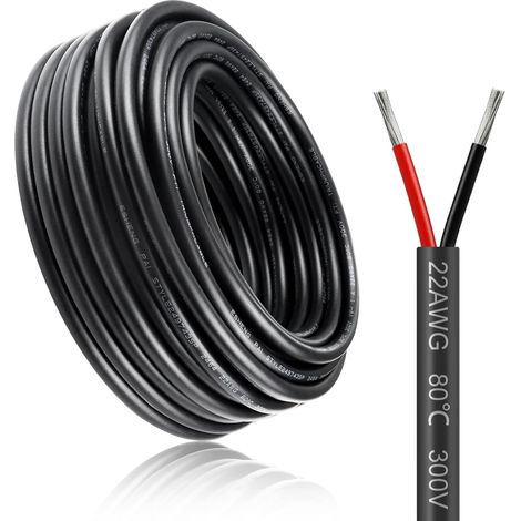 Câble Électrique 22AWG 2x0,3mm², 20M Fil Basse Tension en Cuivre Étamé 300V, 5V/12V/24V, Souple et Résistant à Haute Température, Câble 12V d'Alimentation à 2 Conducteurs pour LED Extérieur (1/5)