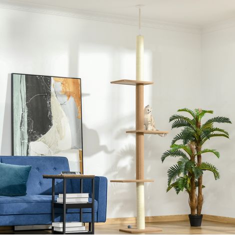 Kratzbaum 43x27x228-260 cm aus Spanplatten khaki, höhenverstellbar, stabil – MEUBLIV (1/5)