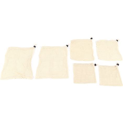 6 Pochettes à Cordon en Coton Maille, Sac à Déchets Alimentaires à Cordon Simple Face, Poche Réutilisable (1/5)