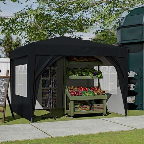BIRCHTREE Pop Up Gazebo 3X3M with 4 Sides Garden Awning Canopy Party Tent Marquee Outdoor Black