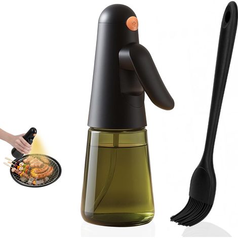 Spray d'Huile de Cuisine - Sprayer en Verre Anti-lumière de 200 ml, Design Anti-fuite à 360°, Vaporisateur Huile pour Cuisine, Friteuses à air, Salades, Barbecues, avec Pinceau à Huile (Noir) (1/5)