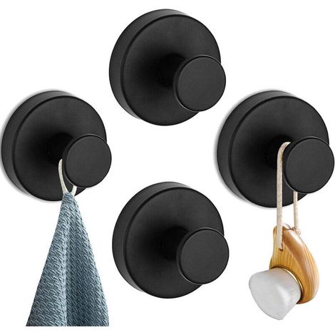 4 Pieces Black Powerful Suction Cup Hooks, No Drilling Required Suction Cup Hooks for Bathroom, Coat Rack, Powerful Suction Cup for Kitchen, Glass Door (1/5)