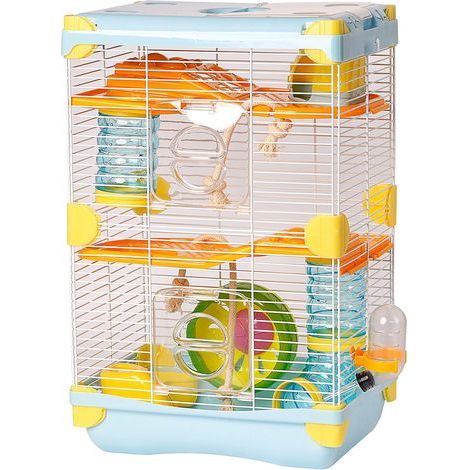 Cage pour Hamster Roborowski 2 Étages - 27.7 20.5 42.5cm Avec Roulette pour Boire et Manger (Bleu) (1/5)