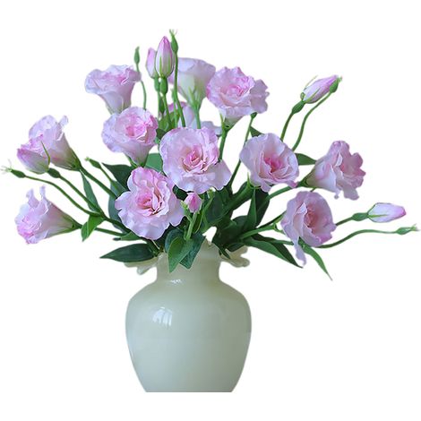 5 künstliche Eustoma-Seidenblumen mit langem Stiel, naturgetreue Blüten für Hochzeitsfeiern und Heimdekoration, Rosa (1/3)