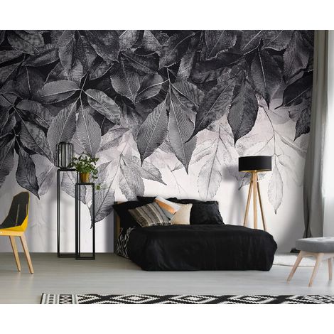 Vlies Fototapete Blätter 350x250 cm, Tapeten, für Wohn und Schlafzimmer, Vliestapete Wandtapete Tapete 3D Effekt- inkl. Kleister - Botanisch Natur weiß grau, WallArena (1/4)