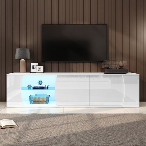 Mueble TV 180x40x45 cm blanco de tablero de partículas con 3 puertas y LED (1/5)