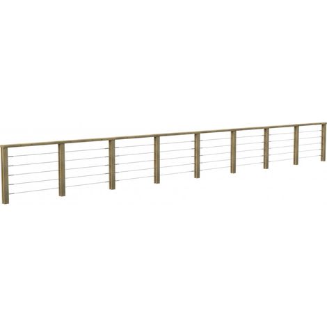 Kit Garde-Corps JERSEY Longueur = 9,2 m - Bois d'Epicea Traité Autoclave 4 - Tendeur en Inox - Recoupable - Montage Facile
